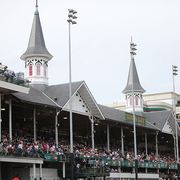 may 3, 2013 the twin spires of churchill downs before the 139th running of the kentucky oaks at churchill downs in louisville, ky photo by jeff morelandicon smicorbisicon sportswire via getty images