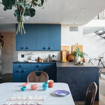 ikea kitchen with blue cabinets