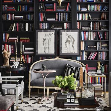 living room and bookshelves