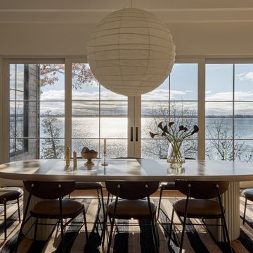 dining room with water view